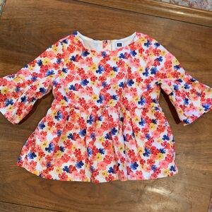 Janie & Jack Floral Peplum Bell Sleeve Button Back Top Size 6